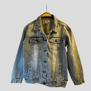 Maliblue Women's Vintage Distressed Denim Jean Jacket Light Blue OversizedSize S